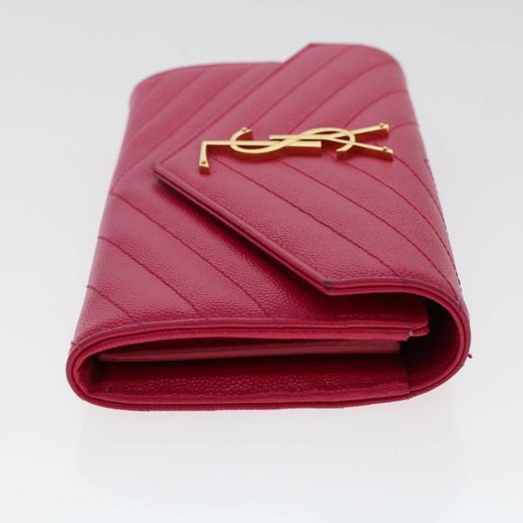 SAINT LAURENT V Stitch Wallet Leather Pink CFP372264 Auth am4748 - Picture 4 of 16